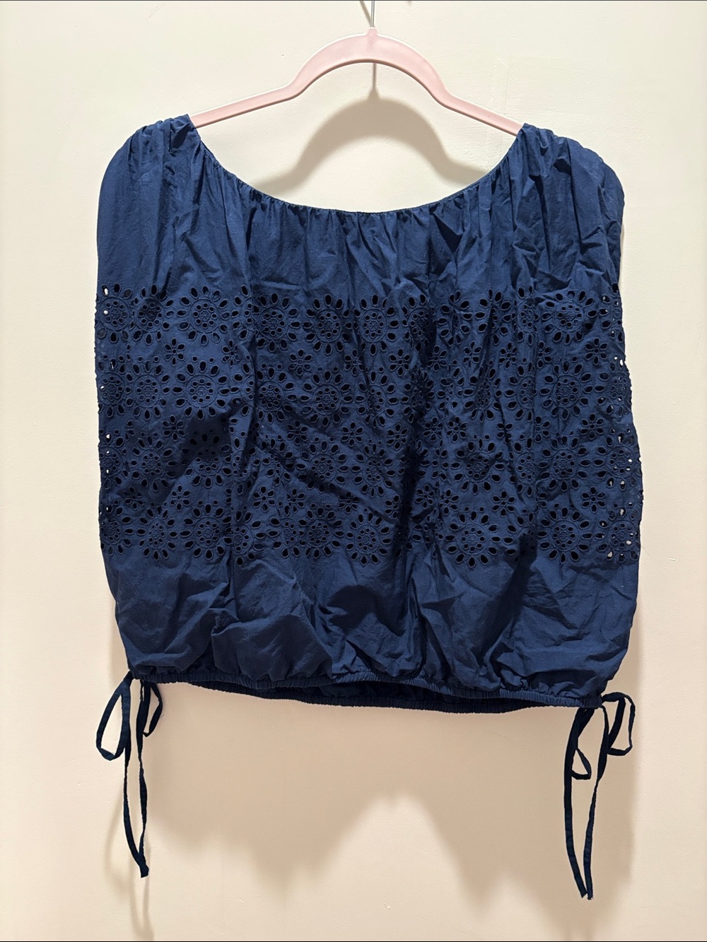 LOFT Navy Eyelet Off-Shoulder Blouse